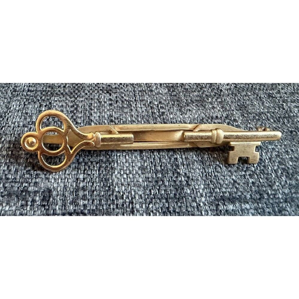 Vintage Anson Skeleton Key Tie Clip 1950's Gold Plated Brass
